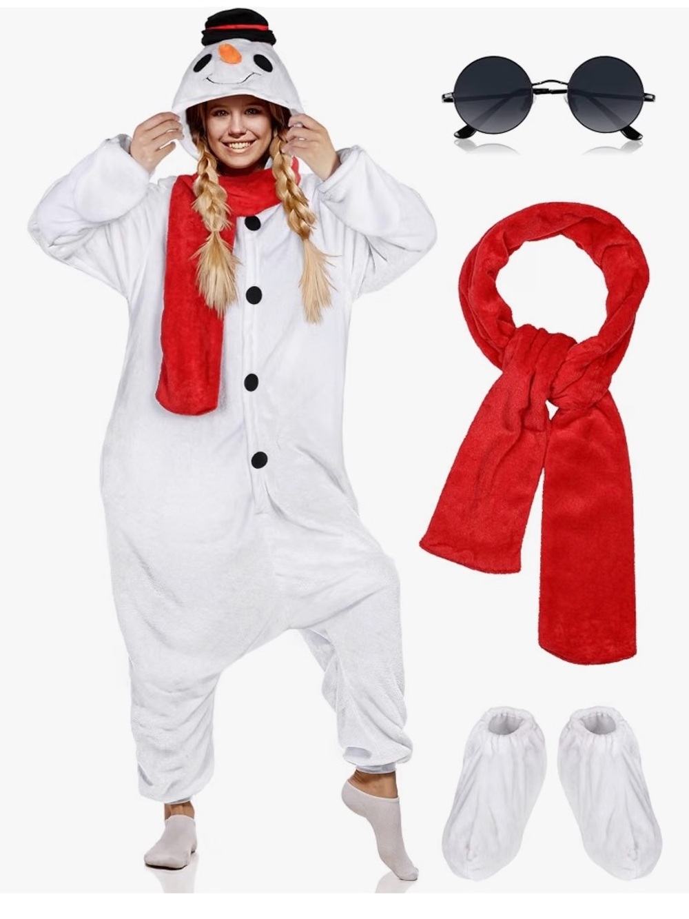 Adult 5 piece White Snowman Costume set.